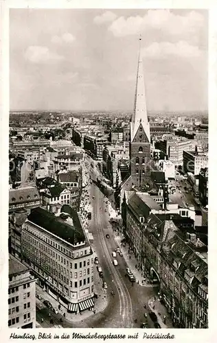 AK / Ansichtskarte Hamburg Blick in die Moenckebergstrasse mit Petrikirche Fliegeraufnahme Kat. Hamburg