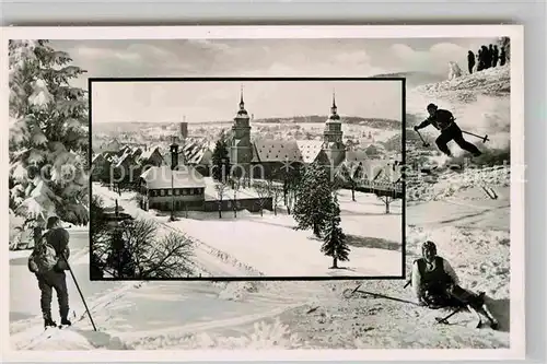 AK / Ansichtskarte Freudenstadt Skifahrer Kirche Panorama Winter Kat. Freudenstadt