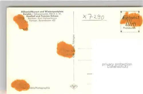 AK / Ansichtskarte Kniebis Freudenstadt Gasthof Pension Ochsen Speiseplan Kat. Freudenstadt