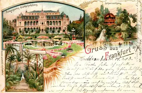 AK / Ansichtskarte Frankfurt Main Palmengarten Gesellschaftshaus Schweizerhaus Litho Kat. Frankfurt am Main