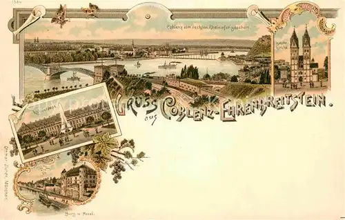 AK / Ansichtskarte Koblenz Rhein Ehrenbreitstein Schloss Kastorkirche Burg Mosel Litho Kat. Koblenz