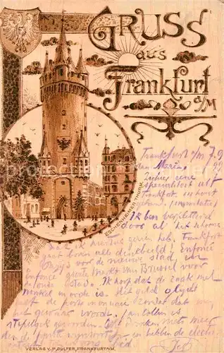 AK / Ansichtskarte Frankfurt Main Eschenheimer Turm Litho Kat. Frankfurt am Main