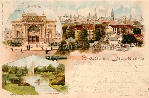 AK / Ansichtskarte Essen Ruhr Stadttheater Stadtgarten Kanone Litho  Kat. Essen