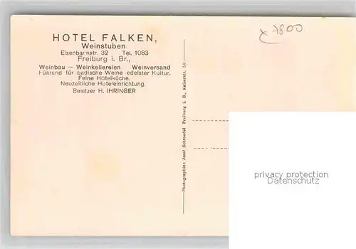 AK / Ansichtskarte Freiburg Breisgau Hotel Falken  Kat. Freiburg im Breisgau