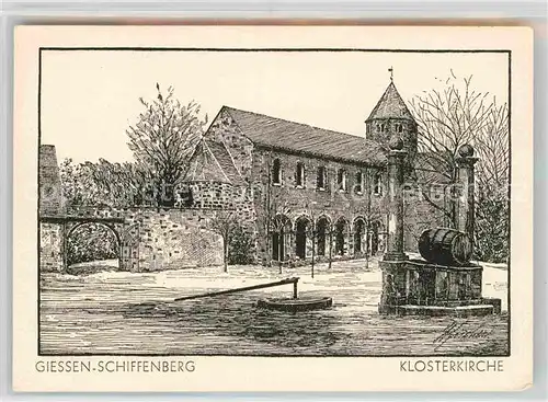 AK / Ansichtskarte Schiffenberg Giessen Klosterkirche Kreidezeichnung Kat. Giessen