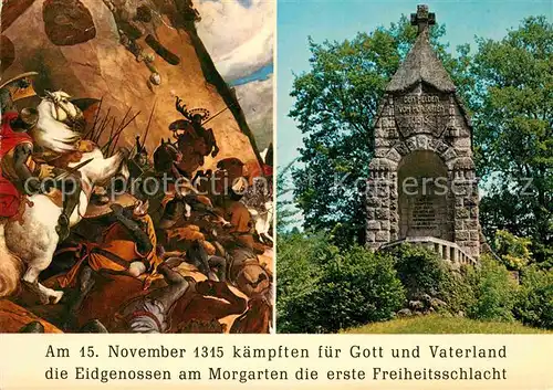 AK / Ansichtskarte Morgarten Denkmal der Schlacht 1315 Gemaelde Kat. Morgarten