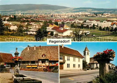 AK / Ansichtskarte Regensdorf Panorama Hauptstrasse Brunnen Kirche Kat. Regensdorf