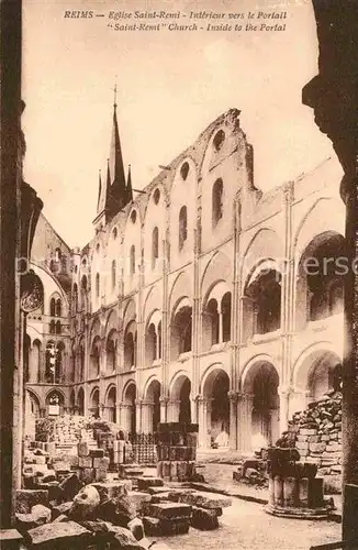 AK / Ansichtskarte Reims Champagne Ardenne Eglise Saint Remi Interieur vers le Portail ruines Kat. Reims