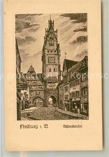 AK / Ansichtskarte Freiburg Breisgau Schwabentor Federzeichnung Kat. Freiburg im Breisgau