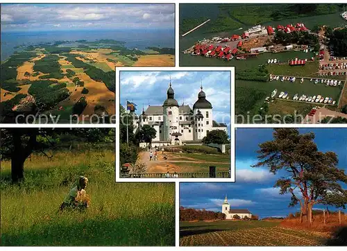AK / Ansichtskarte Kallandsoe Schloss Laeckoe Kirche Landschaftspanorama Fliegeraufnahme