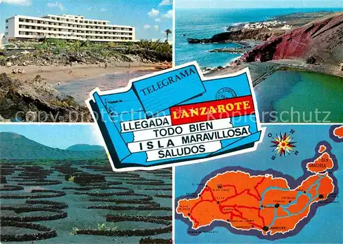 AK / Ansichtskarte Lanzarote Kanarische Inseln Vulkaninsel Kueste Strand Hotel Landkarte