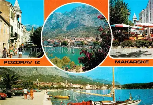 AK / Ansichtskarte Makarska Dalmatien Strassenpartie Cafe Restaurant Hafen Uferpromenade Berge Kat. Kroatien