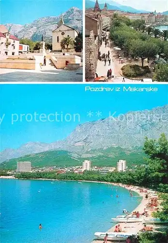 AK / Ansichtskarte Makarska Dalmatien Platz Kirche Strand Berge Kat. Kroatien