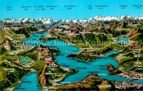 AK / Ansichtskarte Vierwaldstaettersee SZ und Umgebung mit Alpenpanorama aus der Vogelperspektive Kat. Brunnen