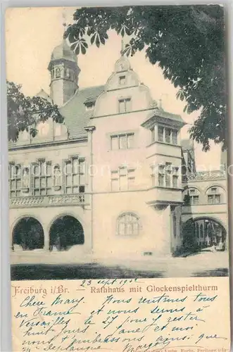 AK / Ansichtskarte Freiburg Breisgau Rathaus mit Glockenspielturm Kat. Freiburg im Breisgau