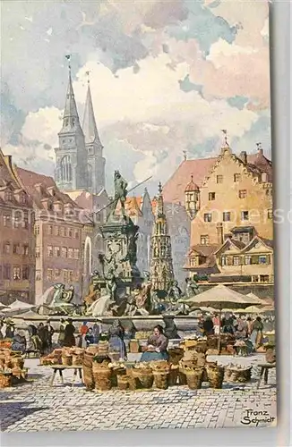 AK / Ansichtskarte Nuernberg Neptunbrunnen Marktplatz Kuenstler Franz Schmidt Kat. Nuernberg