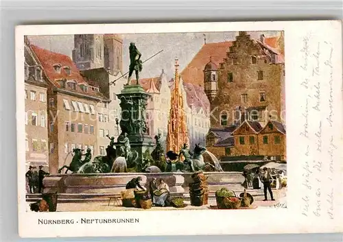 AK / Ansichtskarte Nuernberg Neptunbrunnen Kuenstlerkarte Kat. Nuernberg