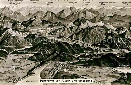 AK / Ansichtskarte Fuessen Allgaeu und Umgebung Alpenpanorama aus der Vogelperspektive Kat. Fuessen