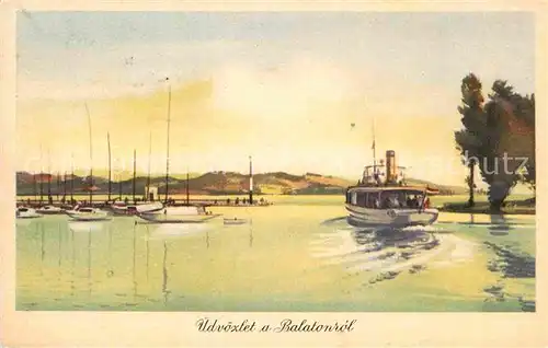 AK / Ansichtskarte Balaton Plattensee Hafen Dampfer Kuenstlerkarte Kat. Ungarn