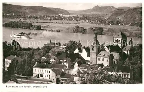 AK / Ansichtskarte Remagen Ortsansicht mit Pfarrkirche Panorama Blick ueber den Rhein Kat. Remagen