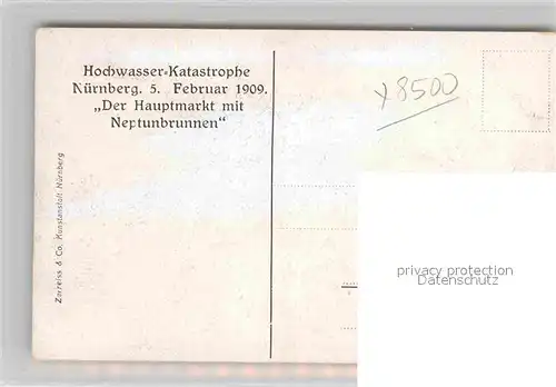 AK / Ansichtskarte Nuernberg Hochwasser Katastrophe 1909 Hauptmarkt Neptunbrunnen Kat. Nuernberg
