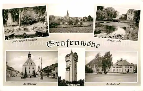 AK / Ansichtskarte Grafenwoehr Naturbuehne Schoenberg Stadtbruecke Marktplatz Wasserturm Postamt Kat. Grafenwoehr