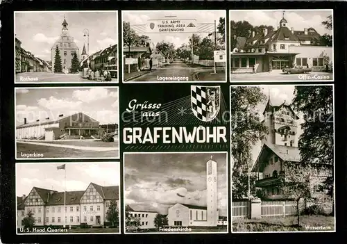 AK / Ansichtskarte Grafenwoehr Rathaus Lagerkino Wasserturm Friedenskirche Kat. Grafenwoehr