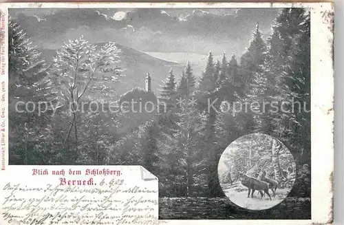 AK / Ansichtskarte Berneck Fichtelgebirge Schlossberg Hirsche Mondschein Kat. Bad Berneck