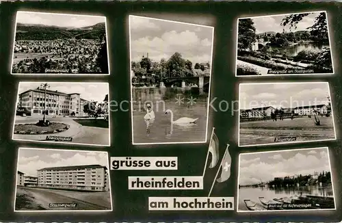 AK / Ansichtskarte Rheinfelden Baden Panorama Schwaene Rheinpartie Stadtgarten Friedrichsplatz Strassenpartie Buergerheim Hafenanlagen Kat. Rheinfelden (Baden)