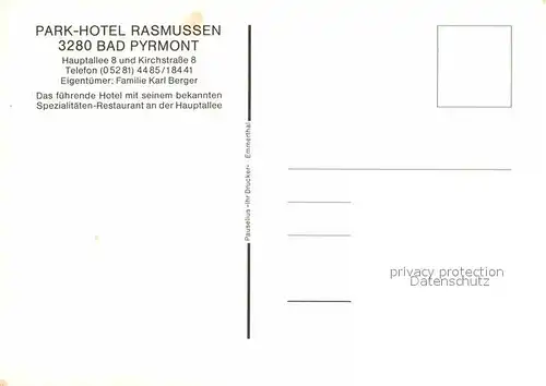AK / Ansichtskarte Bad Pyrmont Park Hotel Rasmussen  Kat. Bad Pyrmont