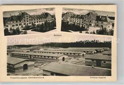 AK / Ansichtskarte Grafenwoehr Truppenuebungsplatz Artillerie Kaserne Stallseite Panorama