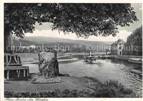 AK / Ansichtskarte Hann. Muenden Partie am Weserstein Denkmal Zusammenfluss von Werra und Fulda Kat. Hann. Muenden