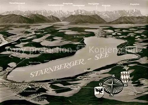 AK / Ansichtskarte Starnbergersee und Umgebung mit Alpen aus der Vogelperspektive Kat. Starnberg