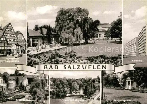 AK / Ansichtskarte Bad Salzuflen Alte Haeuser Lagestrasse Rosengarten Kurhaus Wandelhalle Kurklinik Leopoldsprudel Park Kat. Bad Salzuflen