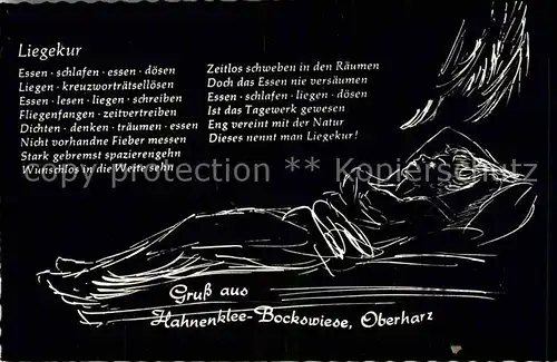 AK / Ansichtskarte Hahnenklee Bockswiese Harz Liegekur Zeichnung Kuenstlerkarte Kat. Goslar