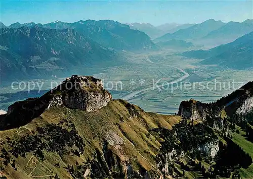 AK / Ansichtskarte Hoher Kasten Fliegeraufnahme Rheintal Drei Schwestern Falknis Calanda  Kat. Appenzeller Alpen