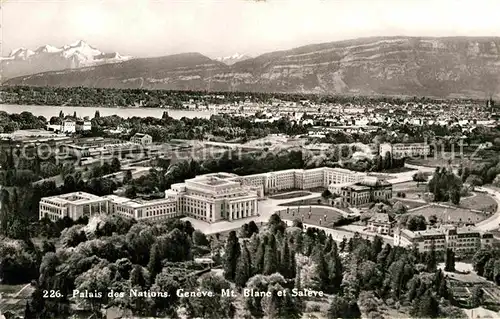 AK / Ansichtskarte Geneve GE Palais des Nations Mont Blanc et Saleve Alpes vue aerienne Kat. Geneve