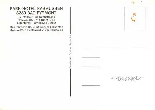 AK / Ansichtskarte Bad Pyrmont Park Hotel Rasmussen Kat. Bad Pyrmont