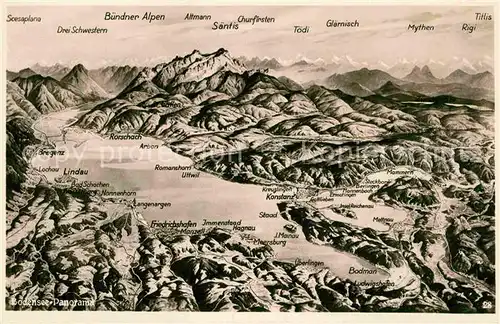 AK / Ansichtskarte Bodensee und Umgebung mit Alpenpanorama aus der Vogelperspektive Kat. Bodensee
