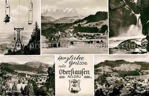 AK / Ansichtskarte Oberstaufen Gesamtansicht mit Alpenpanorama Sessellift Wasserfall Kat. Oberstaufen