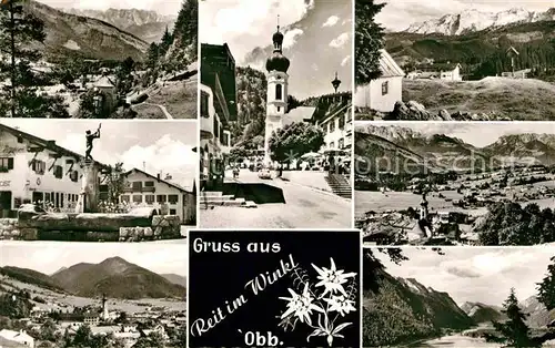 AK / Ansichtskarte Reit Winkl Gesamtansicht mit Alpenpanorama Ortsmotiv mit Kirche Brunnen Edelweiss Kat. Reit im Winkl
