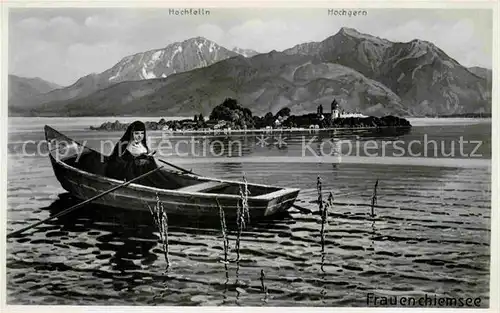 AK / Ansichtskarte Frauenchiemsee Boot Nonne Kloster Alpenblick Kat. Chiemsee