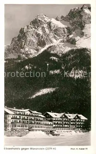 AK / Ansichtskarte Eibsee Eibseehotel gegen Waxenstein Wettersteingebirge Huber Karte Nr 91 Kat. Grainau