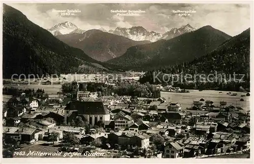 AK / Ansichtskarte Mittenwald Bayern Blick gegen Sueden Alpenpanorama Kat. Mittenwald