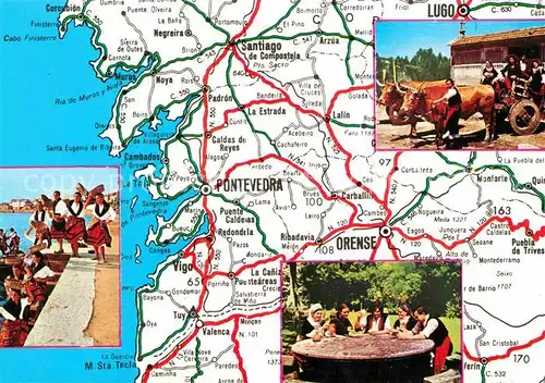 AK / Ansichtskarte Pontevedra Folklore Ochsengespann Landkarte Kat. Pontevedra