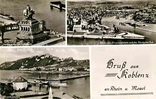 AK / Ansichtskarte Koblenz AG Fliegeraufnahme Denkmal Kaiser Wilhelm I Deutsches Eck Kat. Koblenz