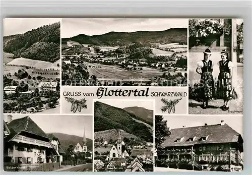 AK / Ansichtskarte Glottertal Trachten Panorama Kirche Gasthaus Engel Kat. Glottertal Schwarzwald