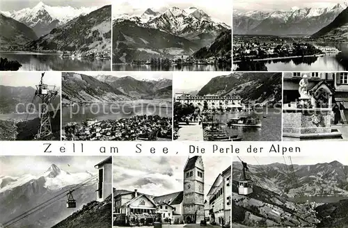 AK / Ansichtskarte Zell See Panorama Seilbahn Brunnen Anlegestelle Kat. Zell am See