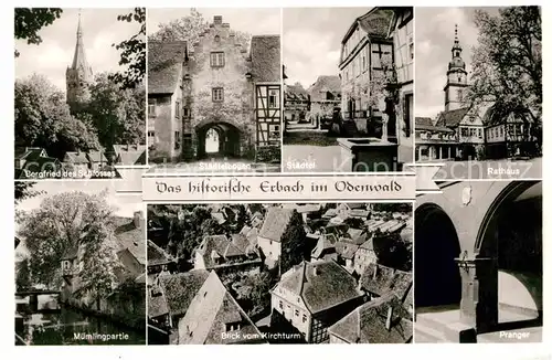 AK / Ansichtskarte Erbach Bergstrasse Pranger Rathaus Staedtei Blick vom Kirchturm Muemlingpartie Kat. Heppenheim (Bergstrasse)