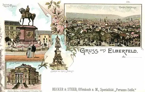 AK / Ansichtskarte Elberfeld Wuppertal Denkmal Kaiser Wilhelm I. Stadttheater Totalansicht Litho  Kat. Wuppertal